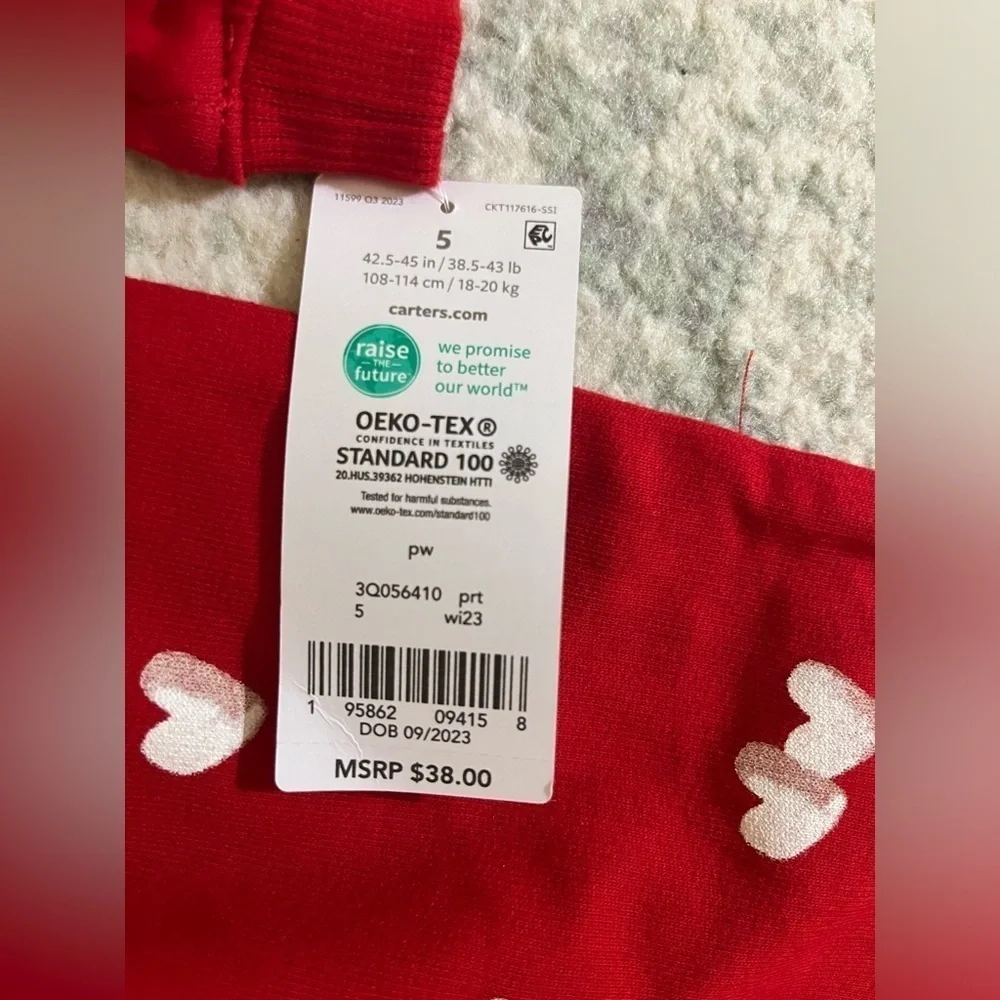 NWT Carters Love Hearts Girls Red Long Sleeve Sweatshirt Valentines Day Dress